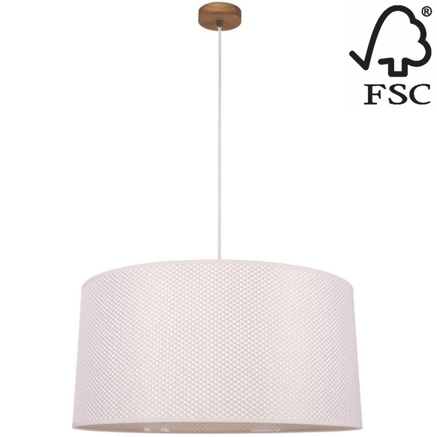 Luster na lanku BENITA 1xE27/40W/230V krémová/dub – FSC certifikované