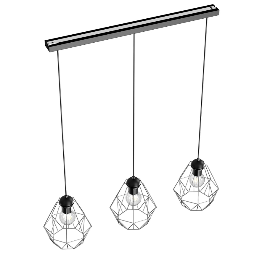 Luster na lanku BERGEN 3xE27/60W/230V čierna/lesklý chróm