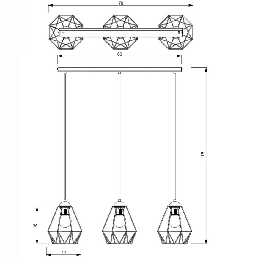 Luster na lanku BERGEN 3xE27/60W/230V čierna/lesklý chróm