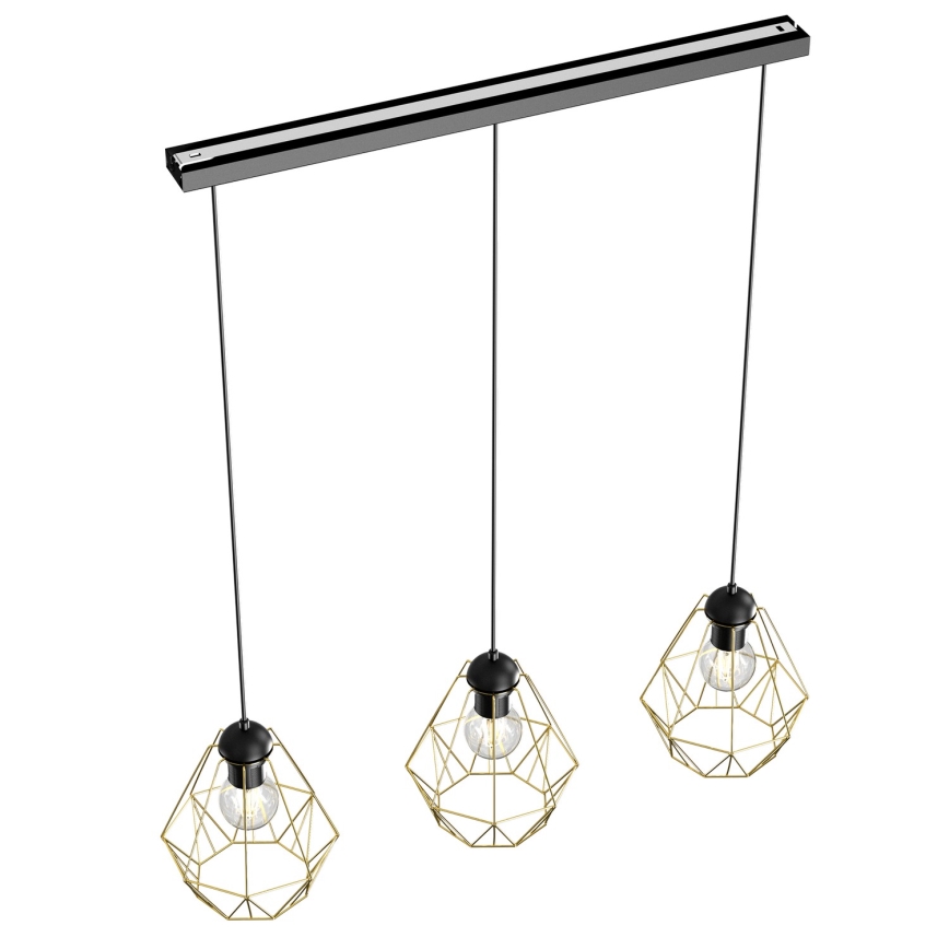 Luster na lanku BERGEN 3xE27/60W/230V čierna/zlatá