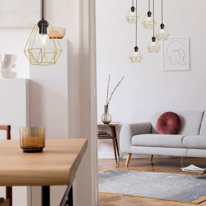 Luster na lanku BERGEN 5xE27/60W/230V čierna/zlatá
