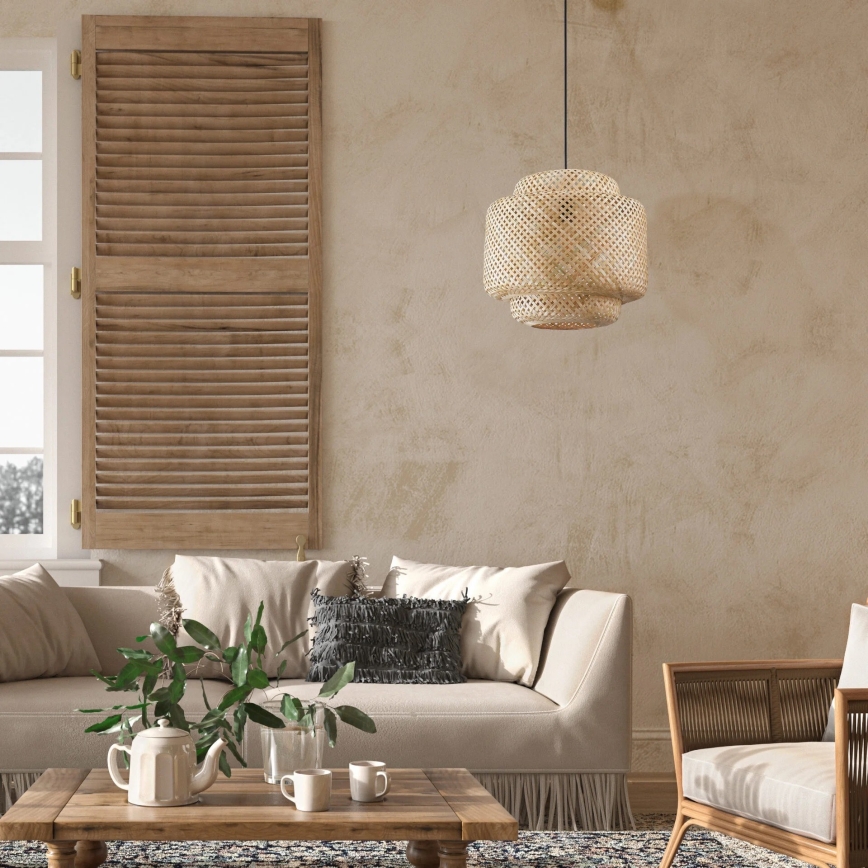 Luster na lanku BERTA 1xE27/20W/230V pr. 40 cm bambus