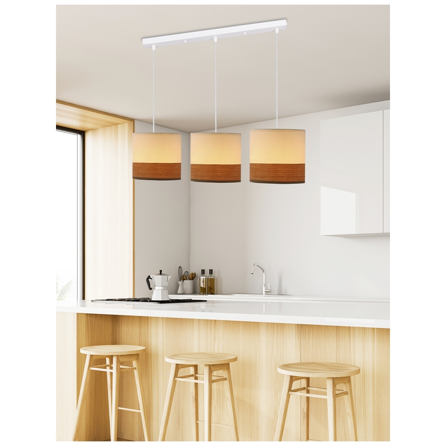 Luster na lanku BIANCO 3xE27/40W/230V biela/hnedá