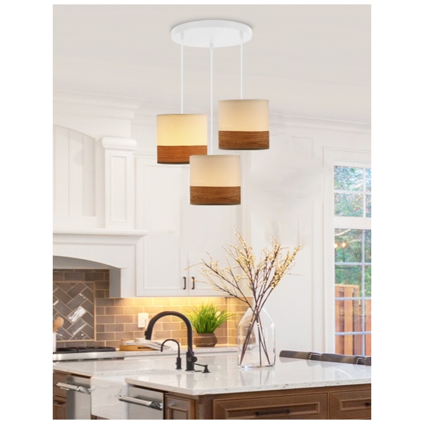 Luster na lanku BIANCO 3xE27/40W/230V biela/hnedá