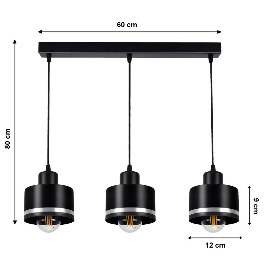 Luster na lanku BODO SILVER 3xE27/60W/230V