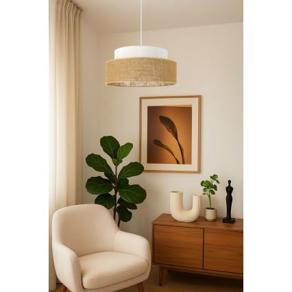 Luster na lanku BOHO 1xE27/60W/230V biela/béžová