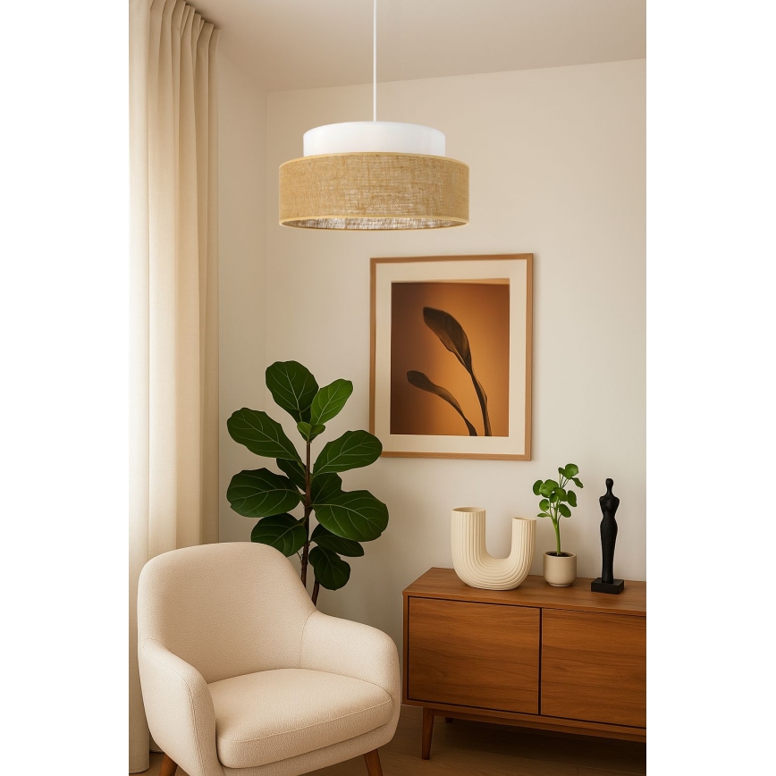 Luster na lanku BOHO 1xE27/60W/230V biela/béžová