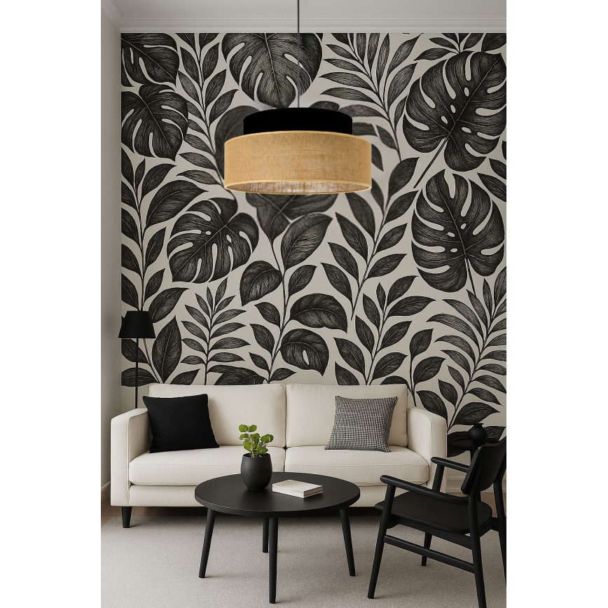 Luster na lanku BOHO 1xE27/60W/230V čierna/béžová