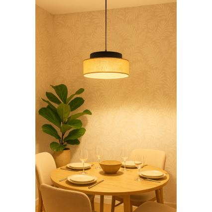 Luster na lanku BOHO 1xE27/60W/230V čierna/béžová