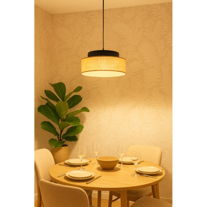 Luster na lanku BOHO 1xE27/60W/230V čierna/béžová