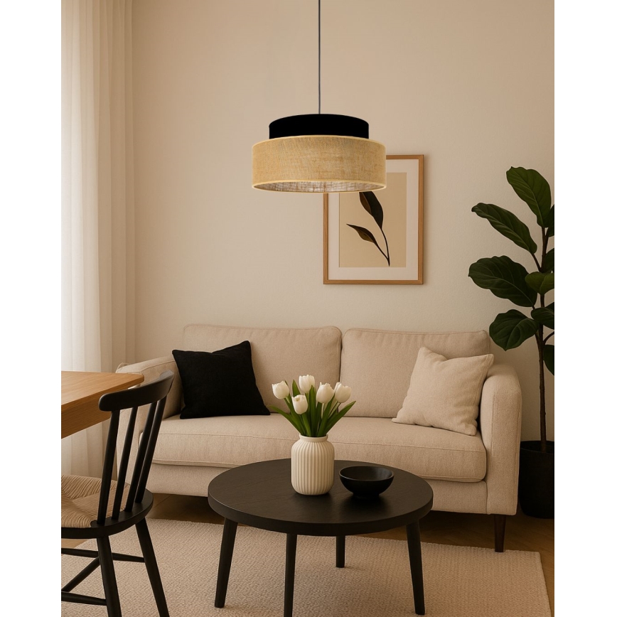 Luster na lanku BOHO 1xE27/60W/230V čierna/béžová