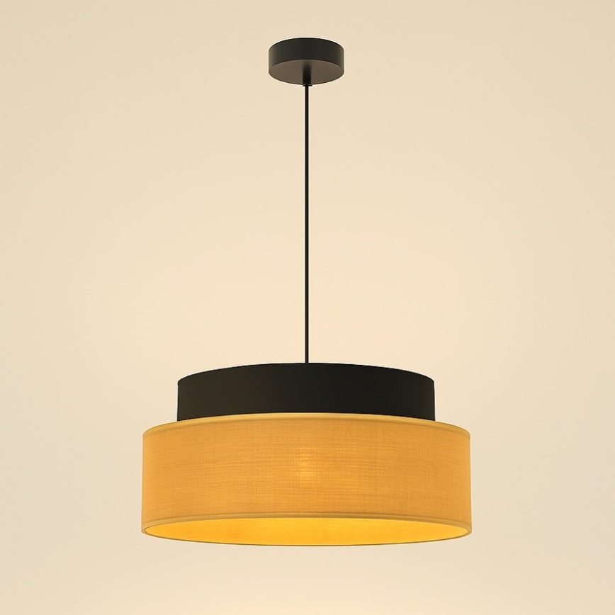 Luster na lanku BOHO 1xE27/60W/230V pr. 40 cm čierna/béžová
