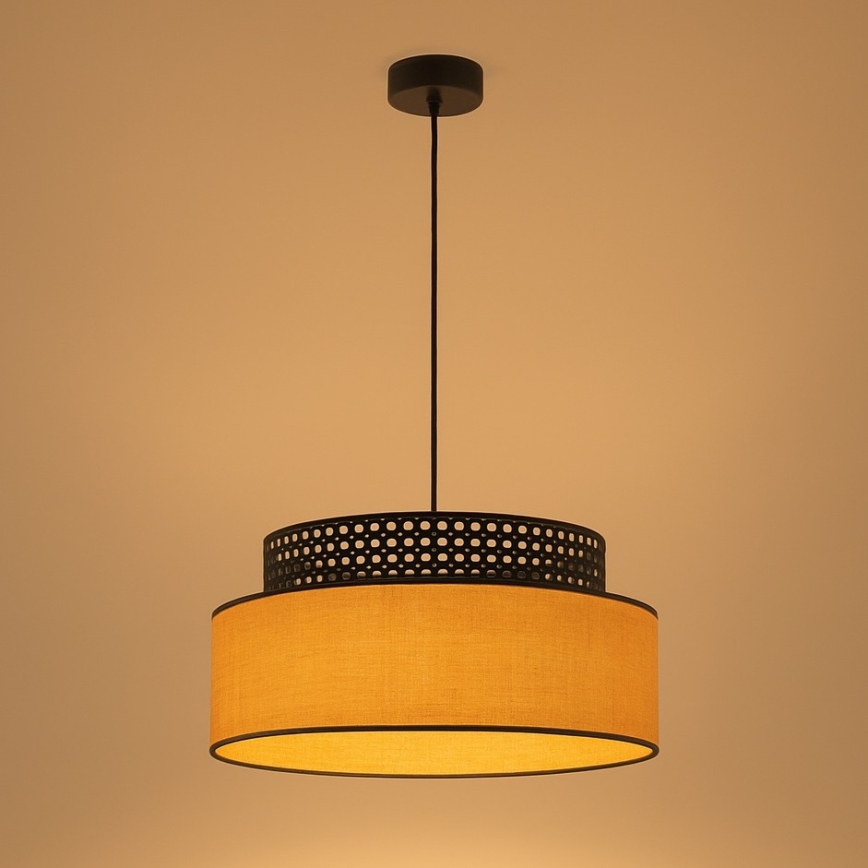 Luster na lanku BOHO 1xE27/60W/230V pr. 40 cm čierna/ratan