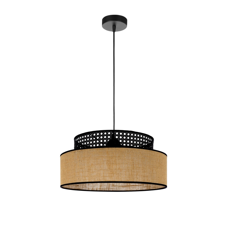 Luster na lanku BOHO 1xE27/60W/230V pr. 40 cm čierna/ratan