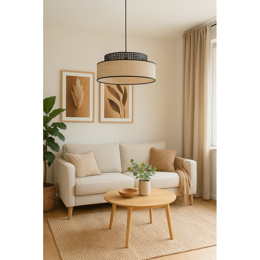 Luster na lanku BOHO 1xE27/60W/230V pr. 40 cm čierna/ratan