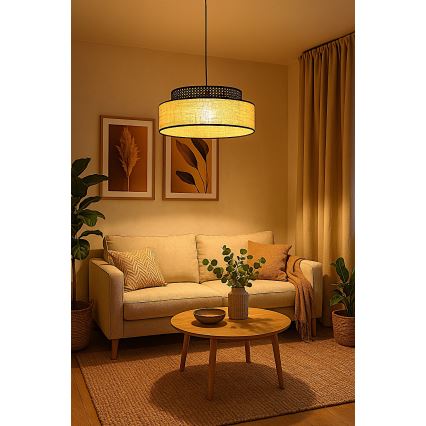 Luster na lanku BOHO 1xE27/60W/230V pr. 40 cm čierna/ratan