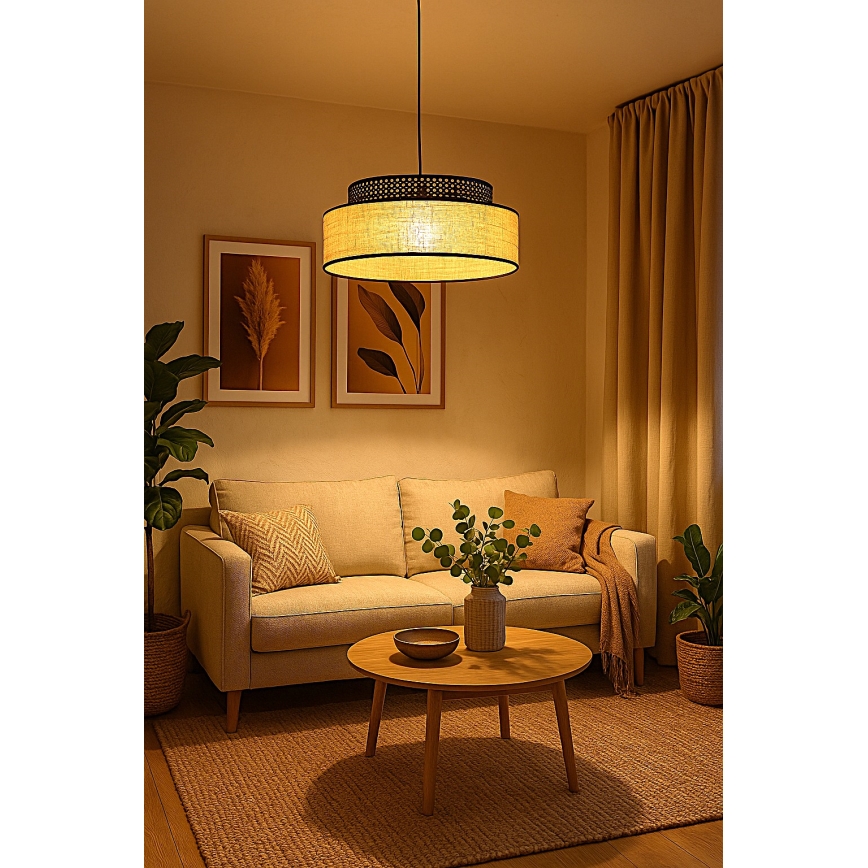 Luster na lanku BOHO 1xE27/60W/230V pr. 40 cm čierna/ratan