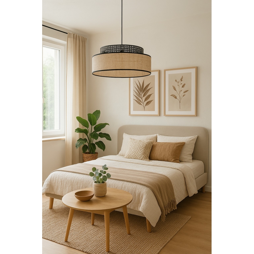 Luster na lanku BOHO 1xE27/60W/230V pr. 40 cm čierna/ratan