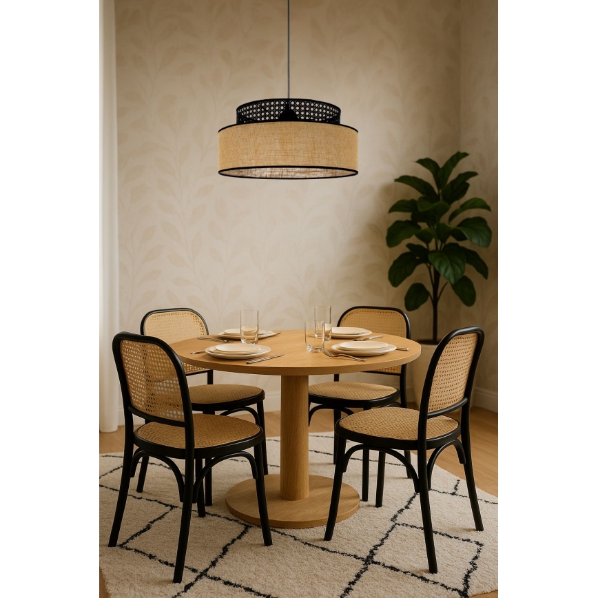 Luster na lanku BOHO 1xE27/60W/230V pr. 40 cm čierna/ratan