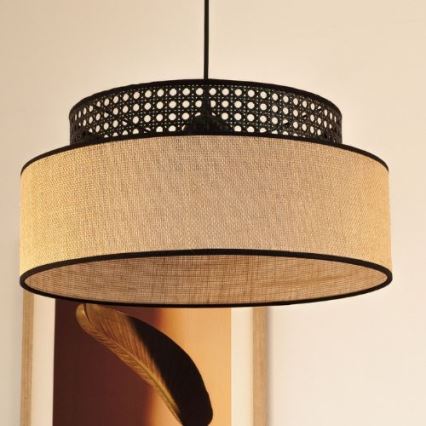Luster na lanku BOHO 1xE27/60W/230V pr. 40 cm čierna/ratan