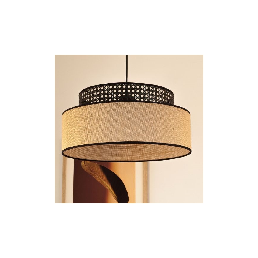 Luster na lanku BOHO 1xE27/60W/230V pr. 40 cm čierna/ratan