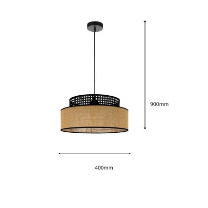 Luster na lanku BOHO 1xE27/60W/230V pr. 40 cm čierna/ratan