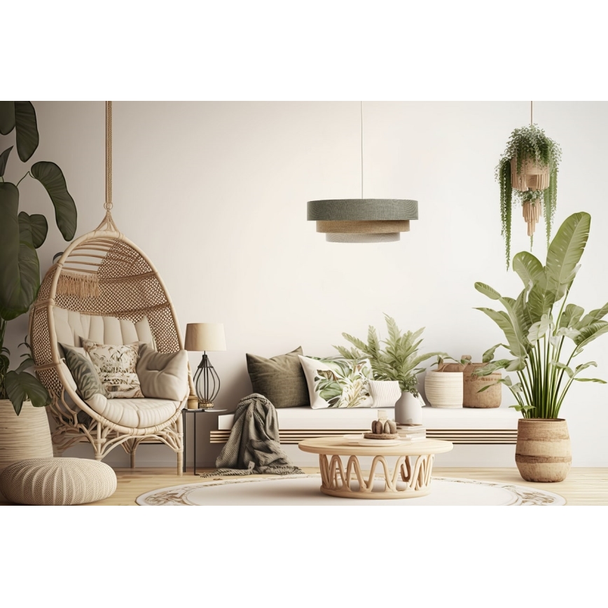 Luster na lanku BOHO TRINITI 1xE27/60W/230V šedá/béžová/krémová