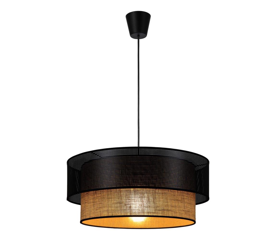Luster na lanku BORHO 1xE27/60W/230V pr. 50 cm čierna/juta 0379