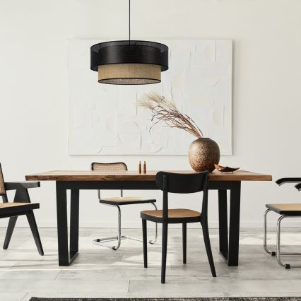 Luster na lanku BORHO 1xE27/60W/230V, priemer 40 cm, čierna/juta