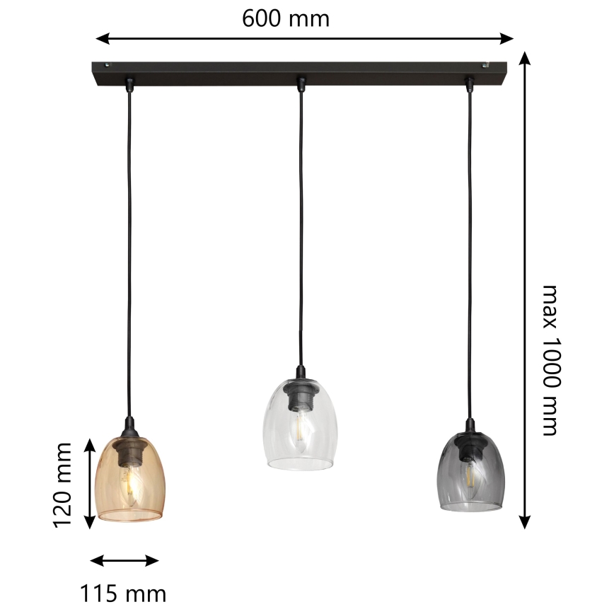 Luster na lanku BRILLANT 3xE27/15W/230V béžová/číra/šedá