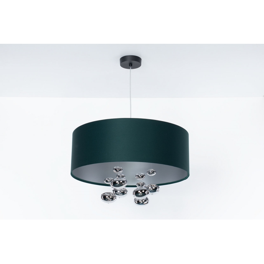 Luster na lanku BUBBLE 1×E27/60W/230V, priemer 40 cm, zelený