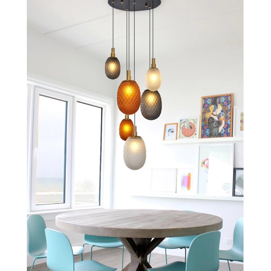 Luster na lanku CACTUS 6xG9/5W/230V medená/šedá/biela