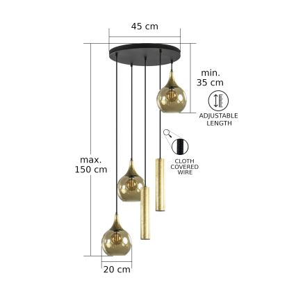 Luster na lanku CALYPSO 2xGU10/60W/230V + 3xE27/60W čierna/zlatá