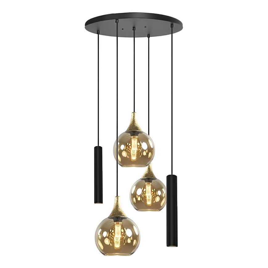 Luster na lanku CALYPSO 2xGU10/60W/230V + 3xE27/60W čierna/zlatá