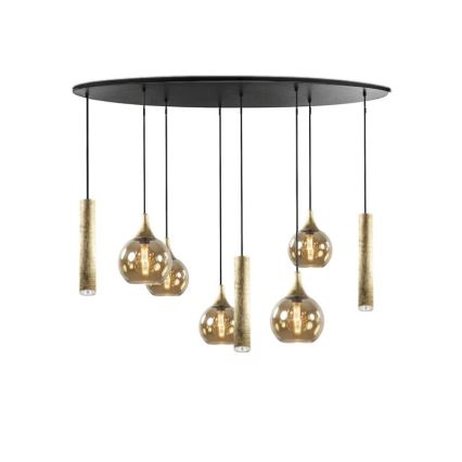 Luster na lanku CALYPSO 3xGU10/60W/230V + 5xE27/60W čierna/zlatá
