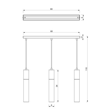 Luster na lanku CASSA 3xGU10/8W/230V čierna/zlatá