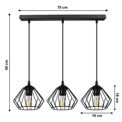 Luster na lanku CEED 3xE27/60W/230V čierna