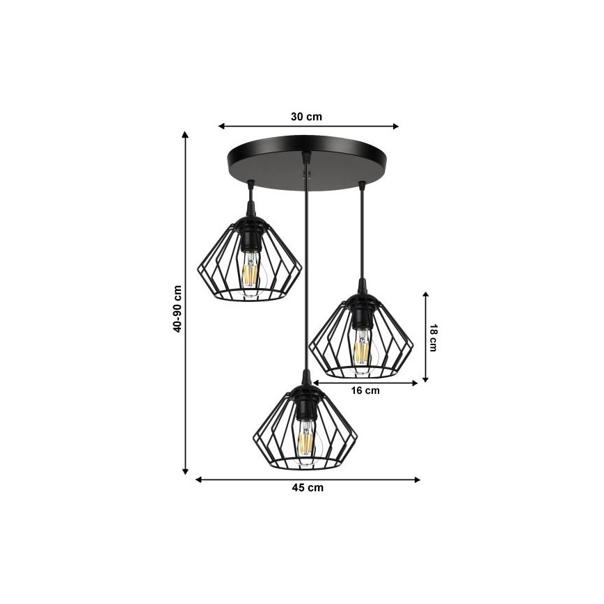 Luster na lanku CEED 3xE27/60W/230V čierna