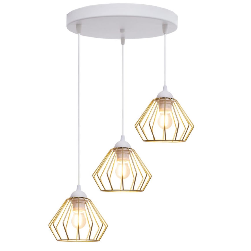 Luster na lanku CEED GOLD 3xE27/60W/230V pr. 45 cm biela/zlatá