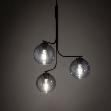 Luster na lanku CESAR 3xE27/15W/230V čierna/dymová sivá