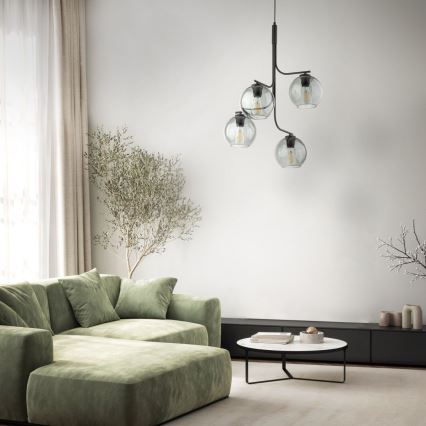 Luster na lanku CESAR 4xE27/15W/230V čierna/dymová sivá