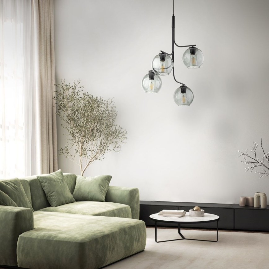 Luster na lanku CESAR 4xE27/15W/230V čierna/dymová sivá