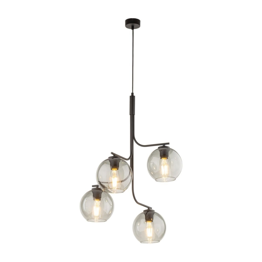 Luster na lanku CESAR 4xE27/15W/230V čierna/dymová sivá