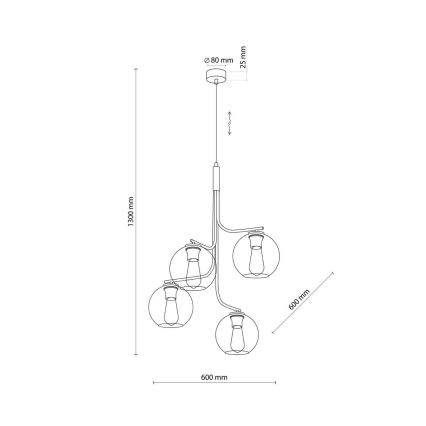Luster na lanku CESAR 4xE27/15W/230V čierna/dymová sivá