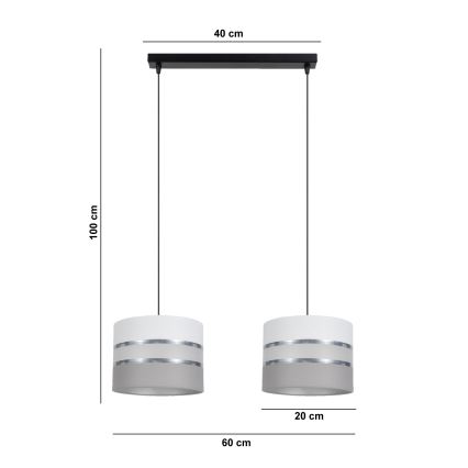 Luster na lanku CORAL 2xE27/60W/230V biela/šedá