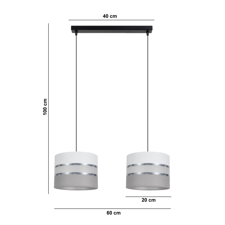 Luster na lanku CORAL 2xE27/60W/230V biela/šedá