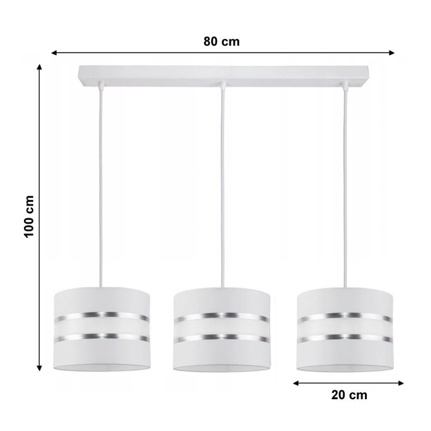 Luster na lanku CORAL 3xE27/60W/230V biela
