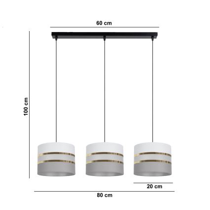 Luster na lanku CORAL 3xE27/60W/230V biela/šedá