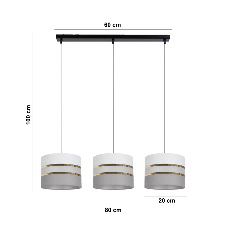 Luster na lanku CORAL 3xE27/60W/230V biela/šedá