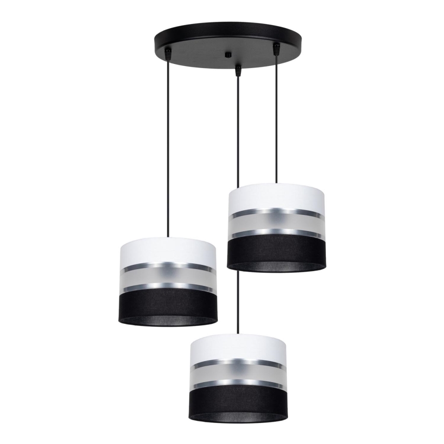 Luster na lanku CORAL 3xE27/60W/230V čierna/biela/matný chróm pr. 45 cm